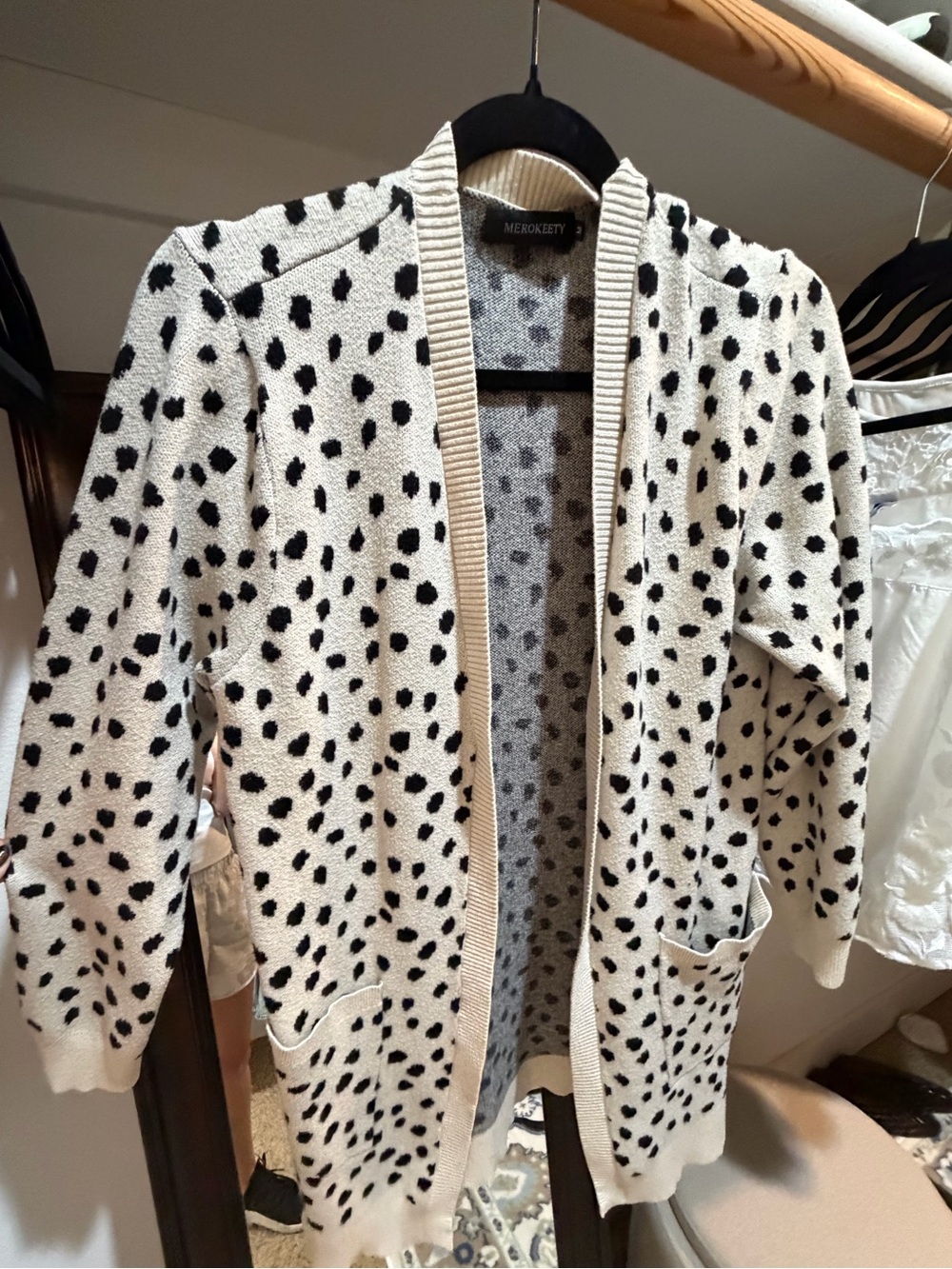 Cream & Black Spot Open-Front Cardigan